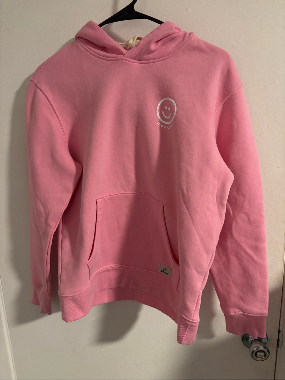 Life Is Good Women’s Small Pink Smiley Face Pullover Hoodie Sweatshirt
(1304)